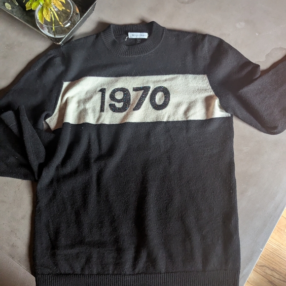 Bella Freud - 1970 Jumper - Black and White Crewneck Sweater - Picture 13 of 16